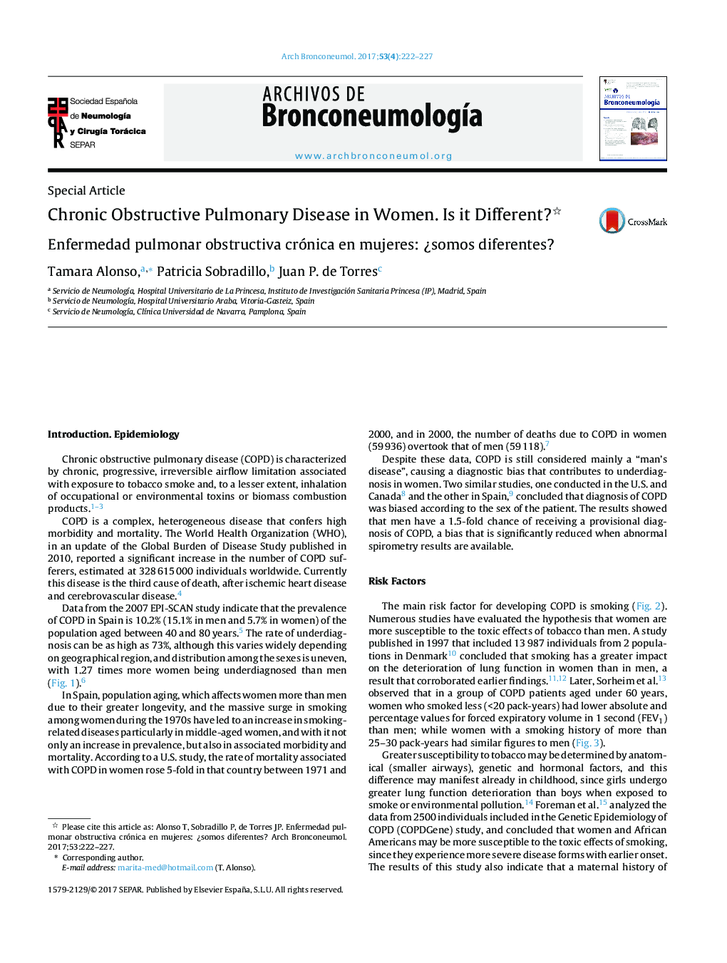 Chronic Obstructive Pulmonary Disease in Women. Is it Different?