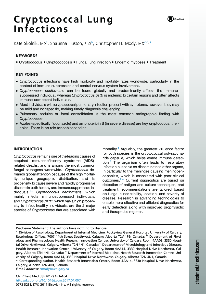 Cryptococcal Lung Infections