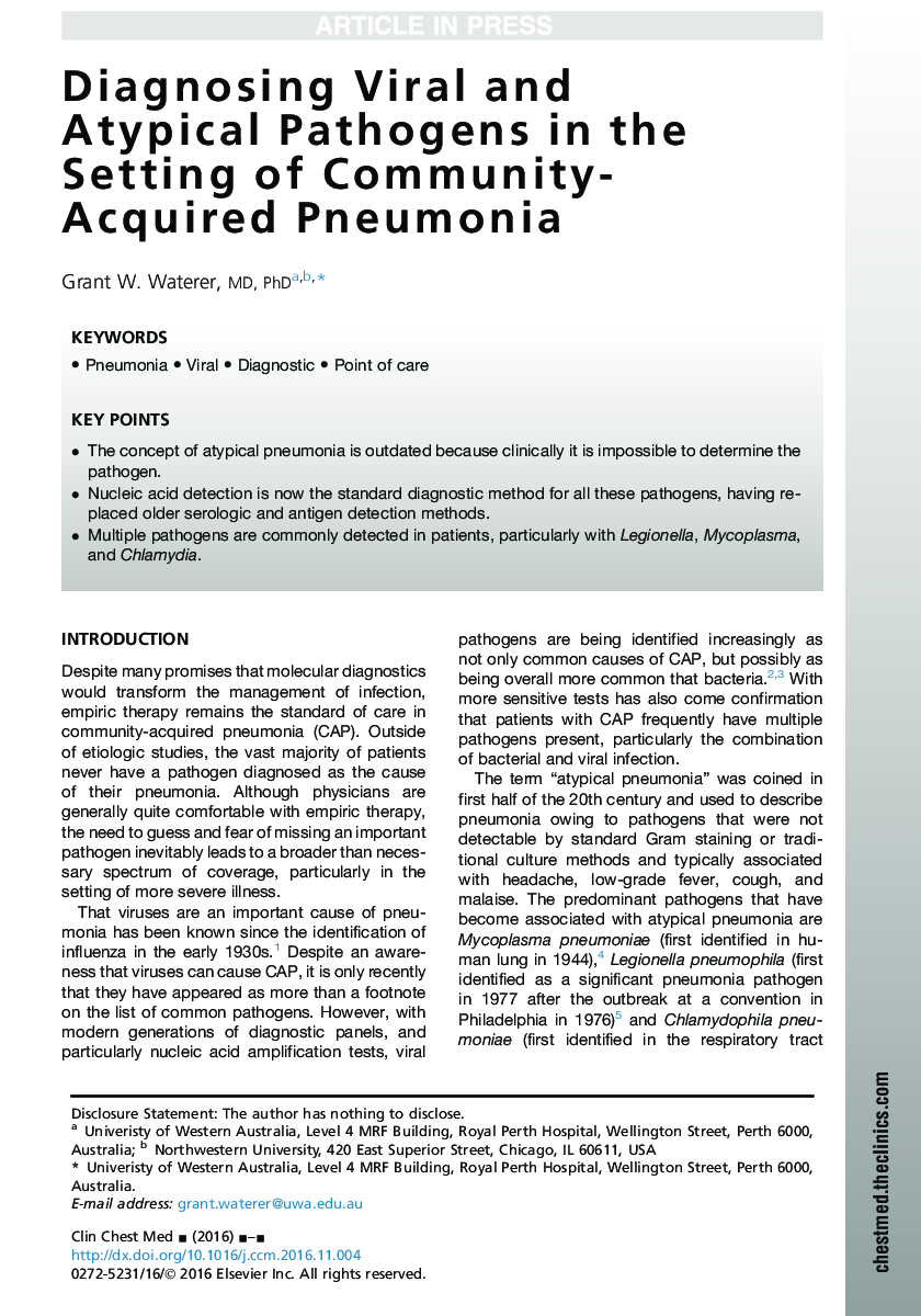 Diagnosing Viral and Atypical Pathogens in the Setting of Community-Acquired Pneumonia