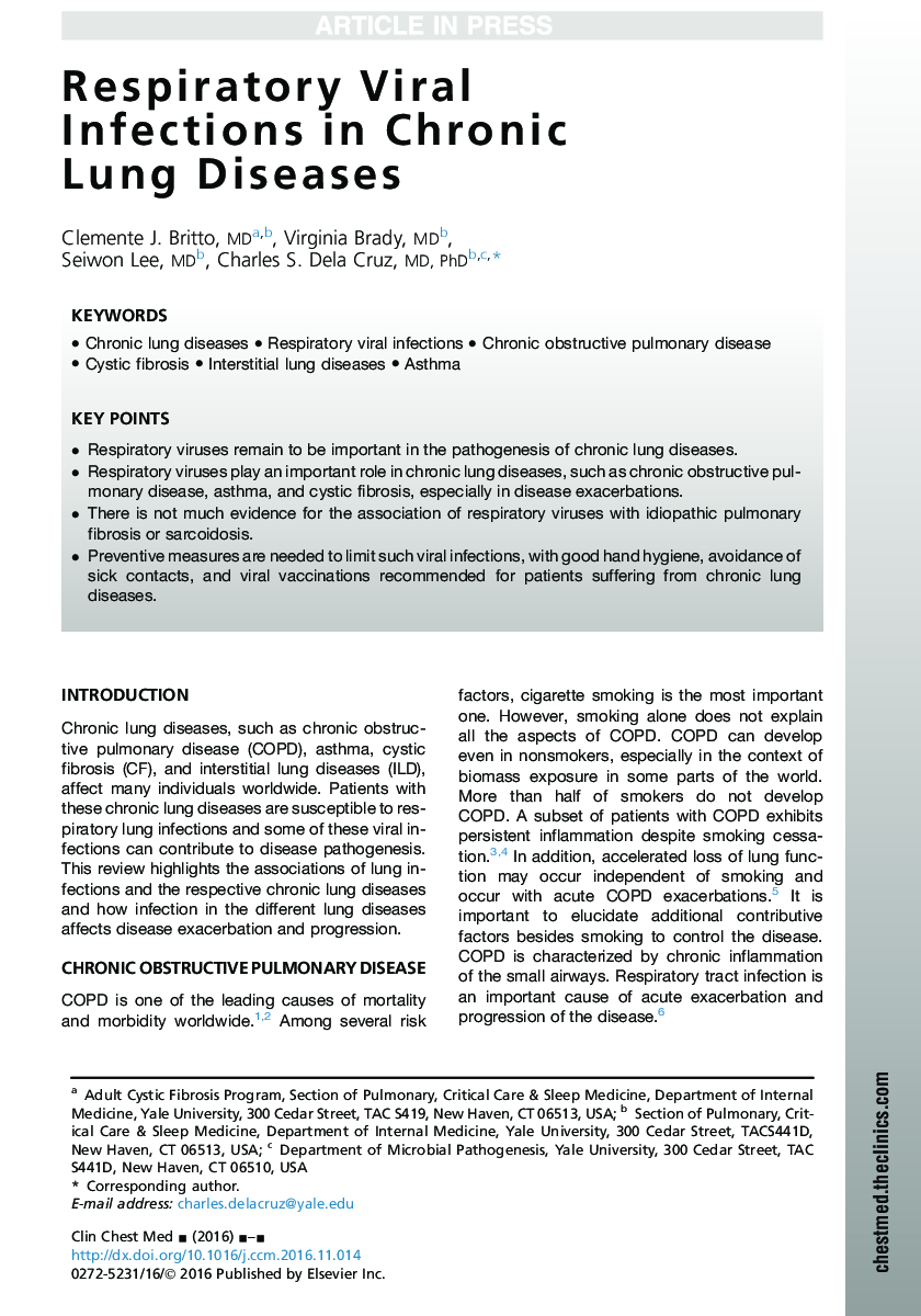 Respiratory Viral Infections in Chronic Lung Diseases