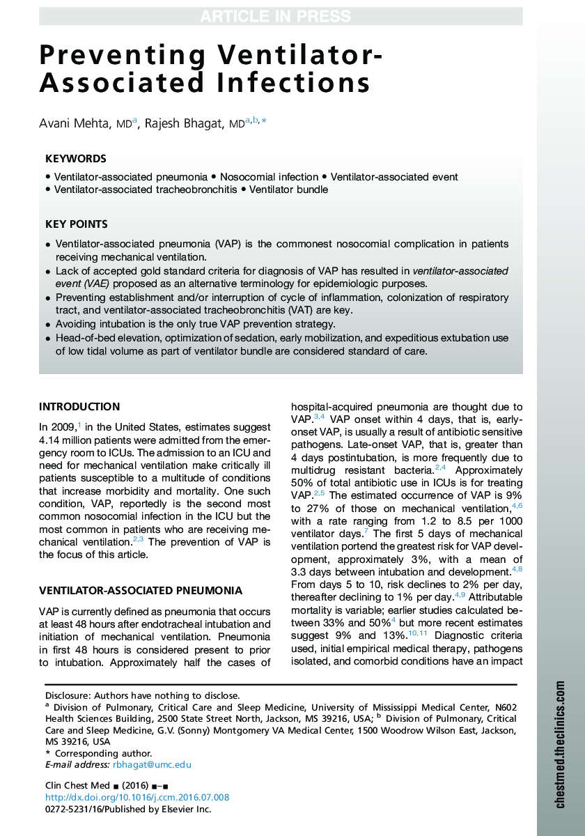 Preventing Ventilator-Associated Infections