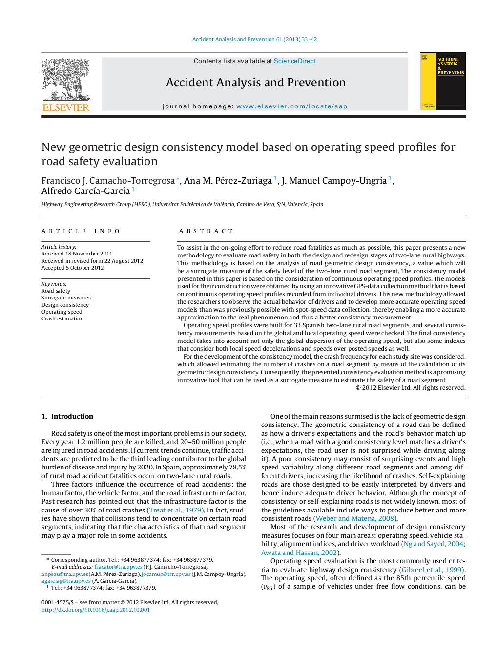 New geometric design consistency model based on operating speed profiles for road safety evaluation