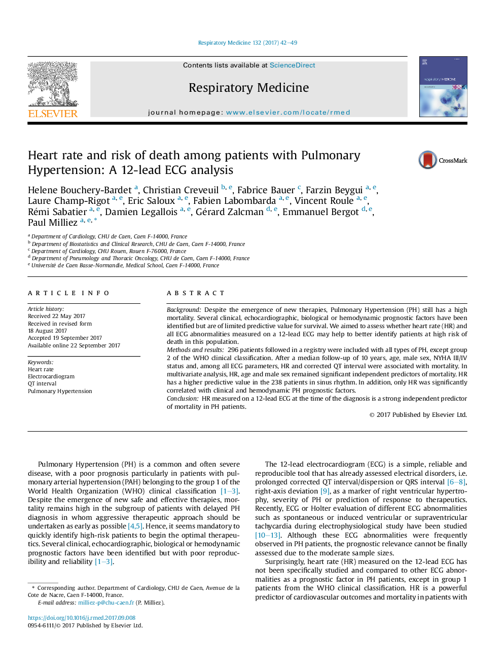 Heart rate and risk of death among patients with Pulmonary Hypertension: A 12-lead ECG analysis