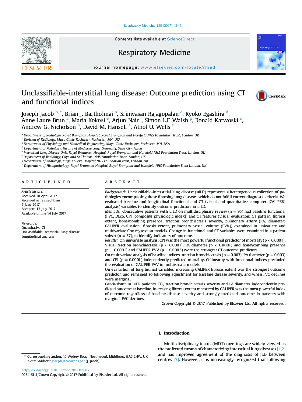 Unclassifiable-interstitial lung disease: Outcome prediction using CT and functional indices