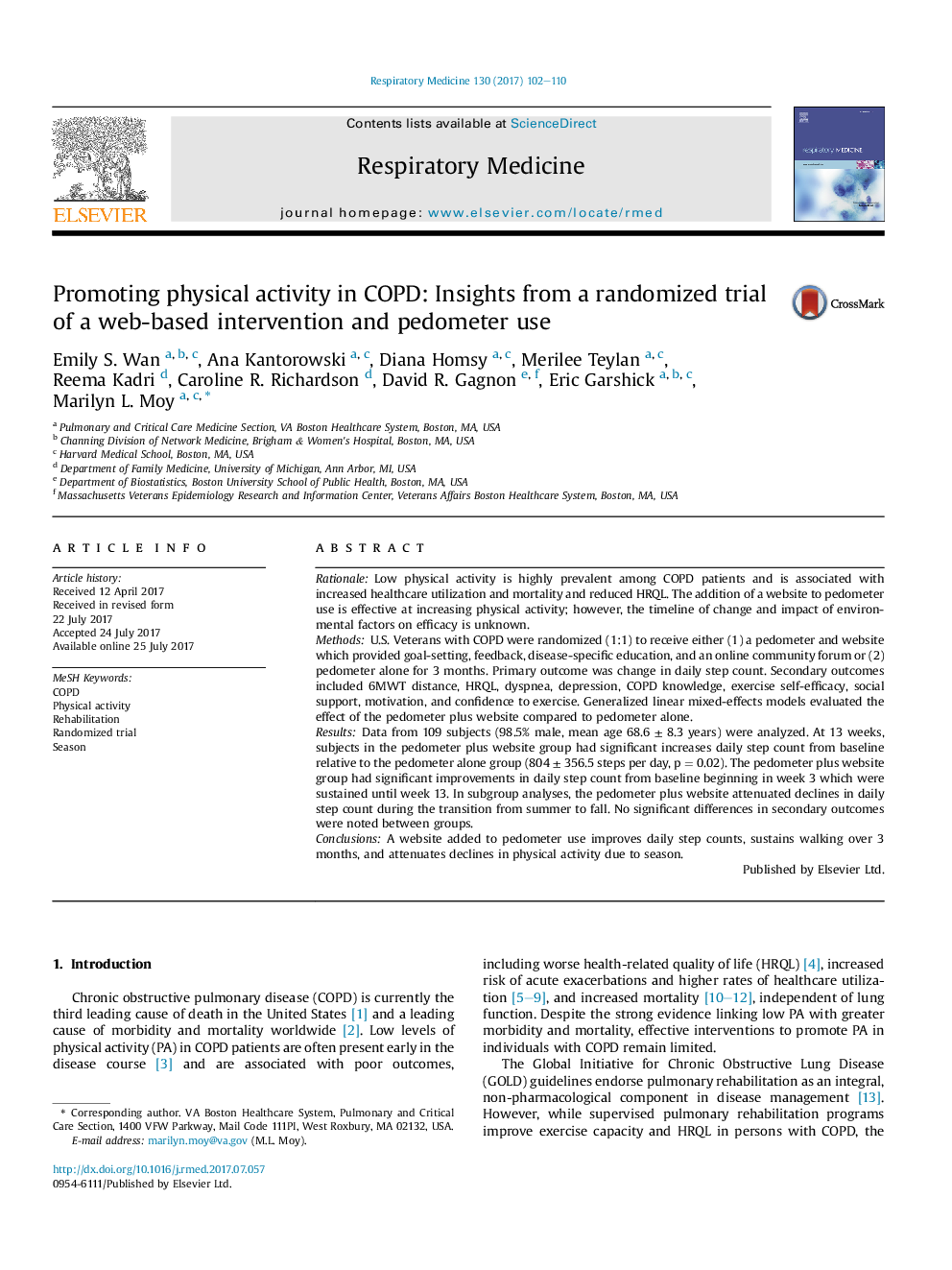 Promoting physical activity in COPD: Insights from a randomized trial of a web-based intervention and pedometer use