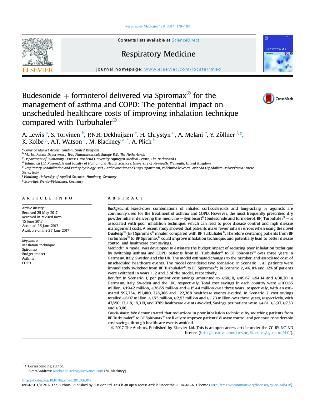 BudesonideÂ +Â formoterol delivered via Spiromax® for the management of asthma and COPD: The potential impact on unscheduled healthcare costs of improving inhalation technique compared with Turbuhaler®