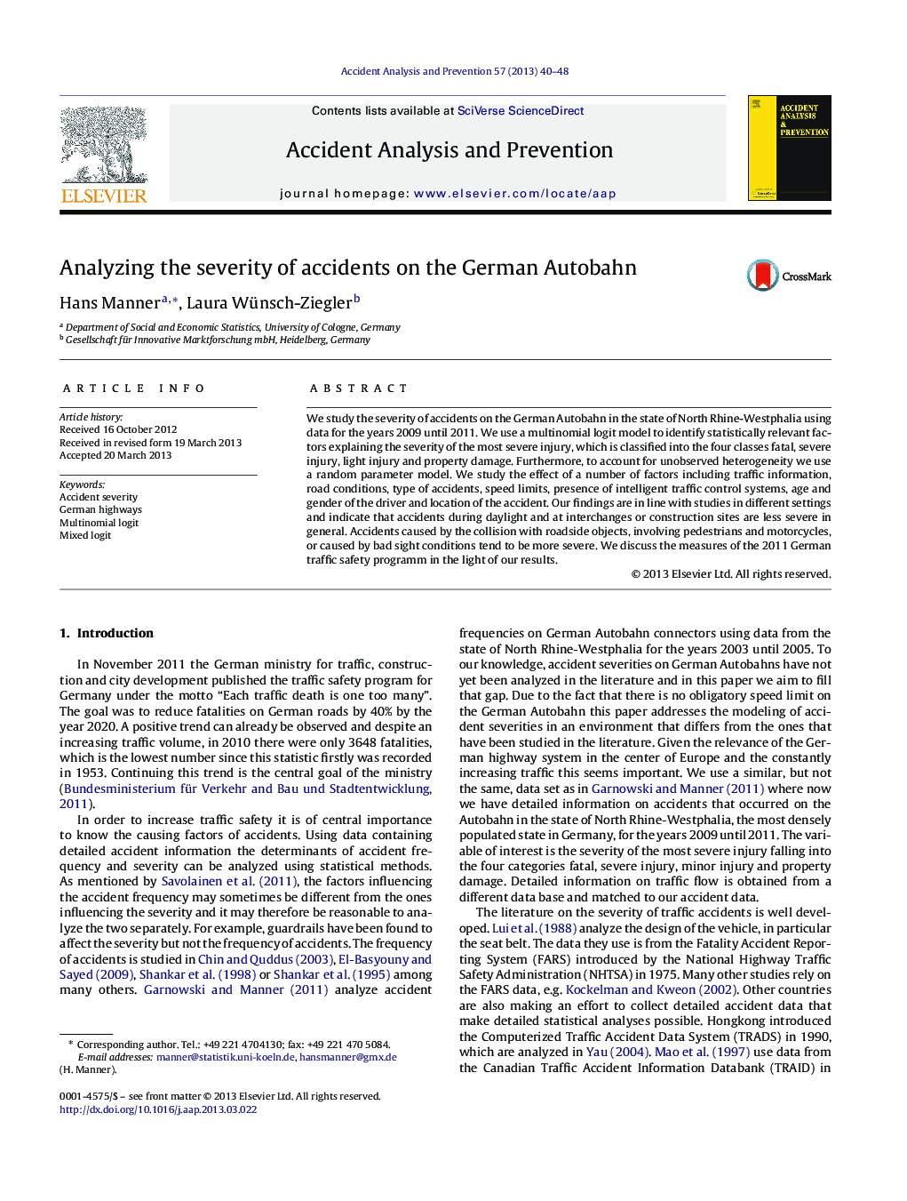 Analyzing the severity of accidents on the German Autobahn