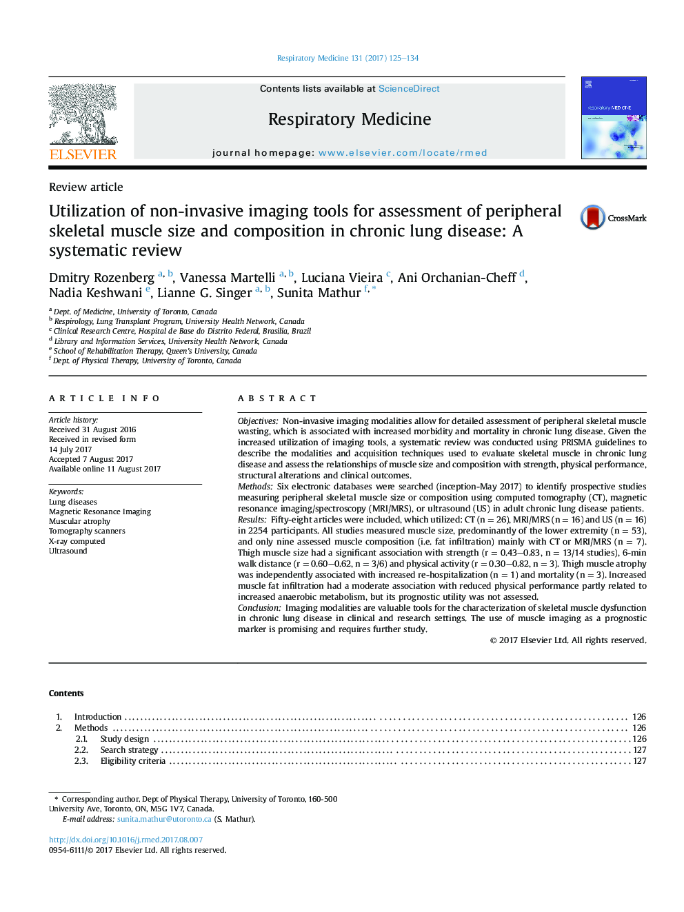 Review articleUtilization of non-invasive imaging tools for assessment of peripheral skeletal muscle size and composition in chronic lung disease: A systematic review