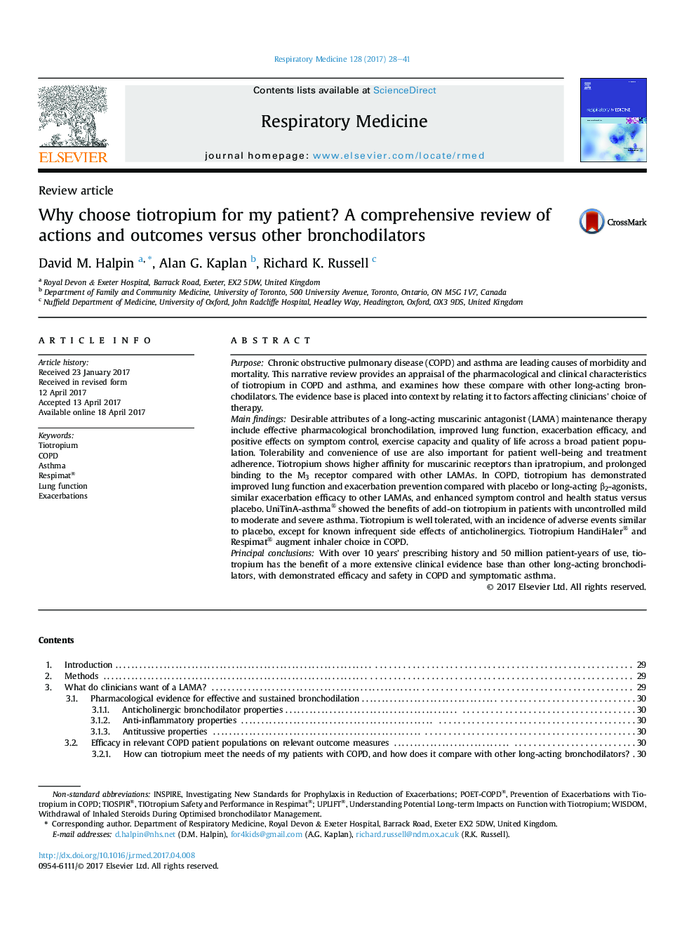 Review articleWhy choose tiotropium for my patient? A comprehensive review of actions and outcomes versus other bronchodilators