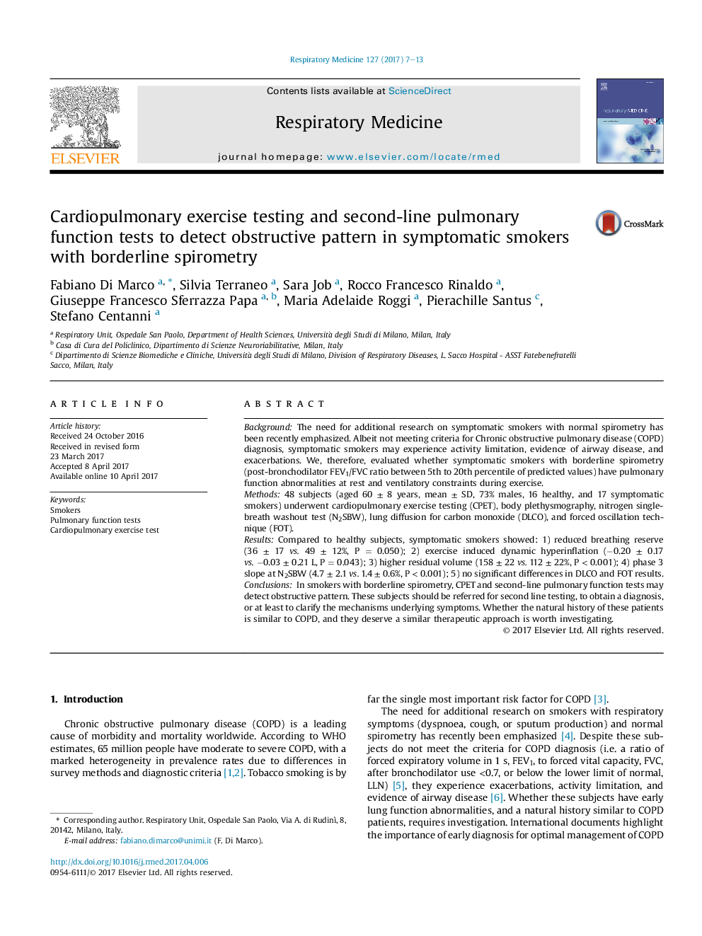 Cardiopulmonary exercise testing and second-line pulmonary function tests to detect obstructive pattern in symptomatic smokers with borderline spirometry