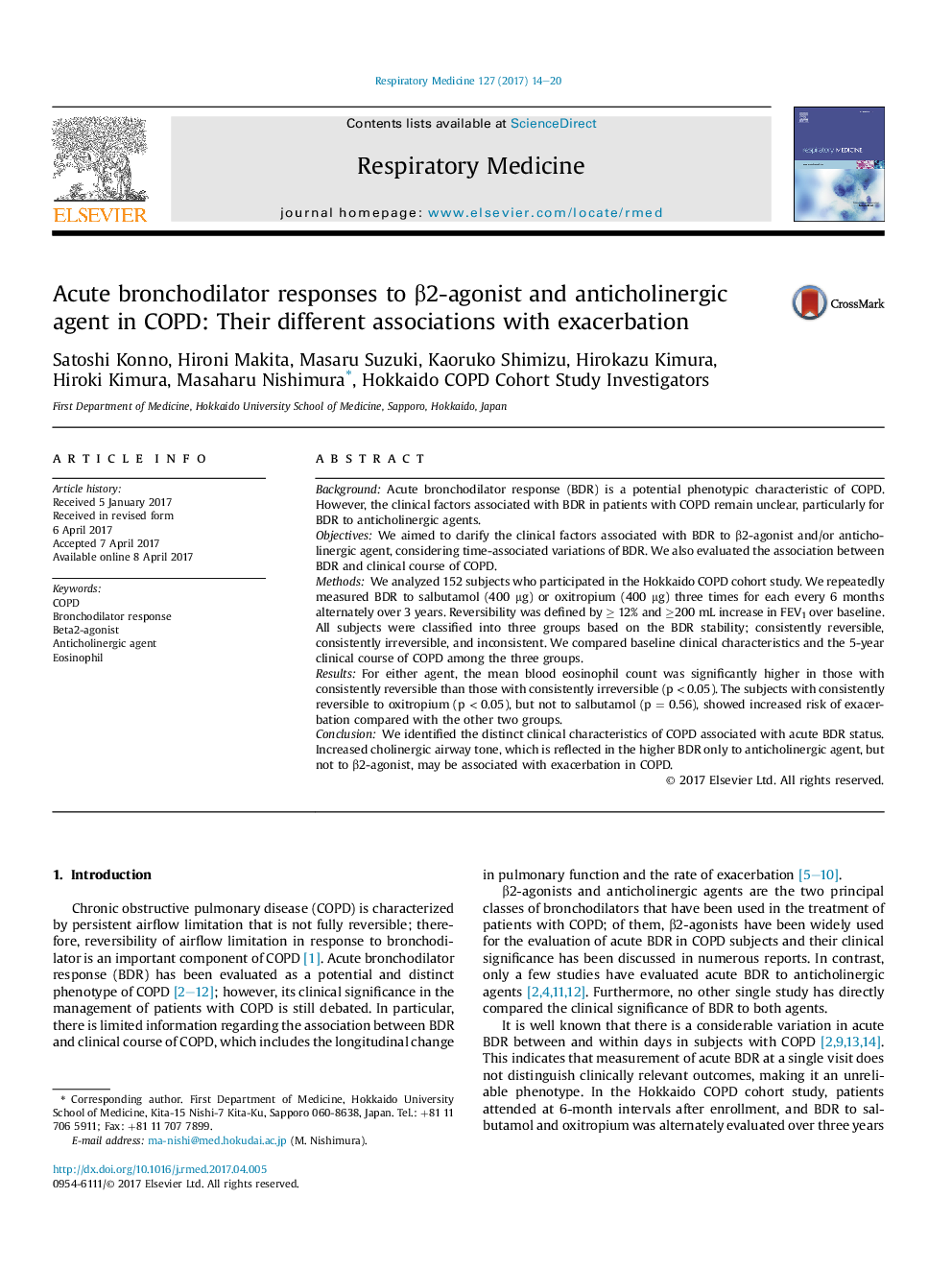 Acute bronchodilator responses to Î²2-agonist and anticholinergic agent in COPD: Their different associations with exacerbation