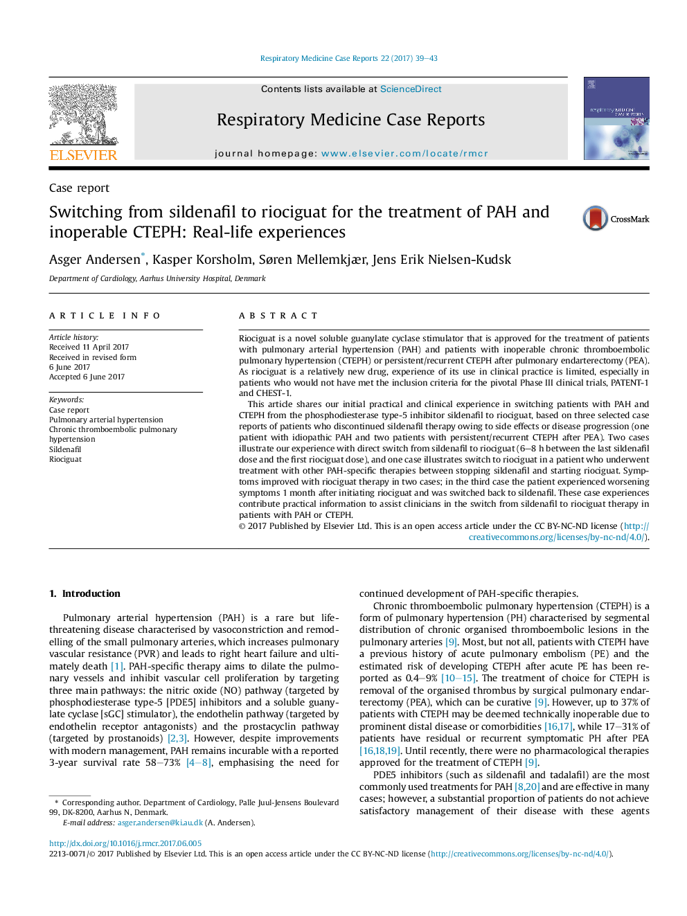 Case reportSwitching from sildenafil to riociguat for the treatment of PAH and inoperable CTEPH: Real-life experiences