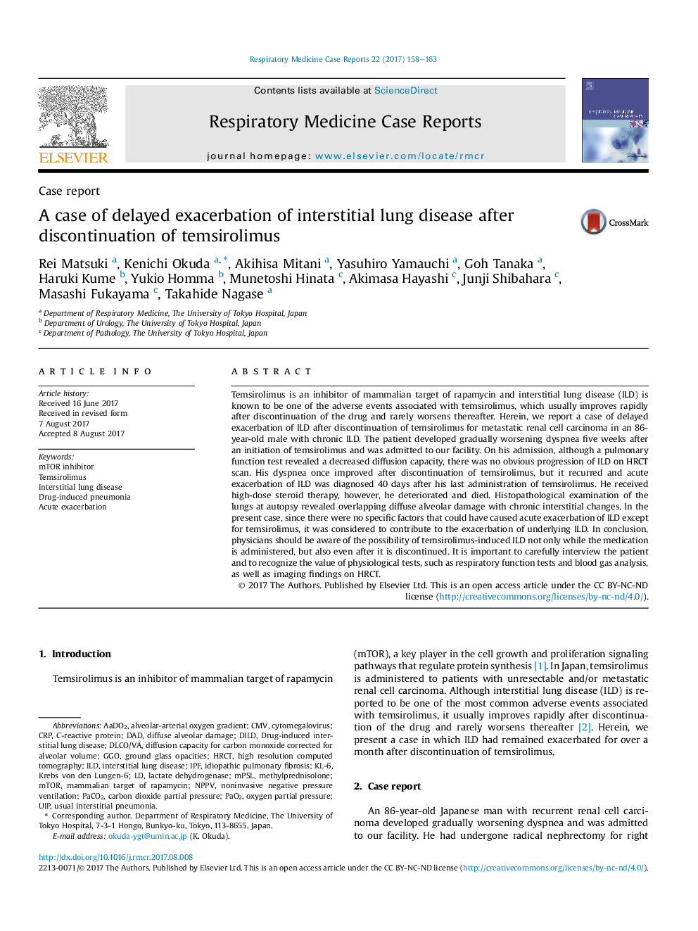 Case reportA case of delayed exacerbation of interstitial lung disease after discontinuation of temsirolimus