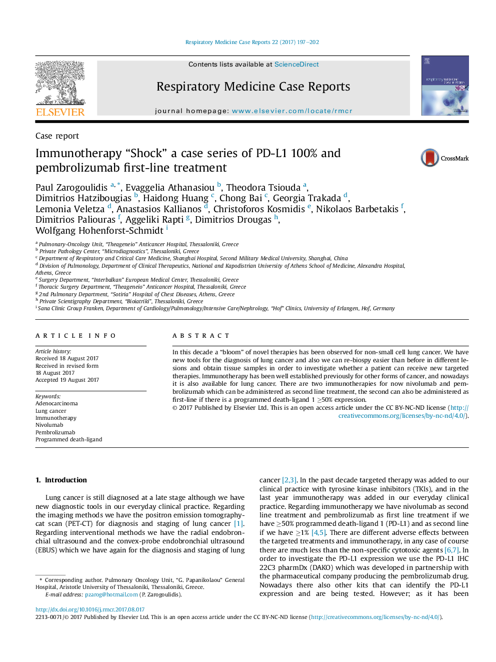 Case reportImmunotherapy “Shock” a case series of PD-L1 100% and pembrolizumab first-line treatment