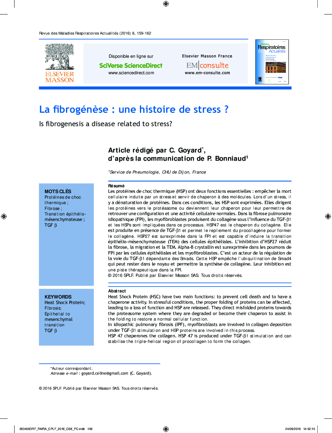 La fibrogénÃ¨se : une histoire de stress ?