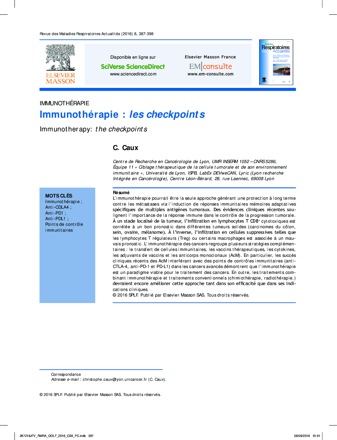 Immunothérapie : les checkpoints