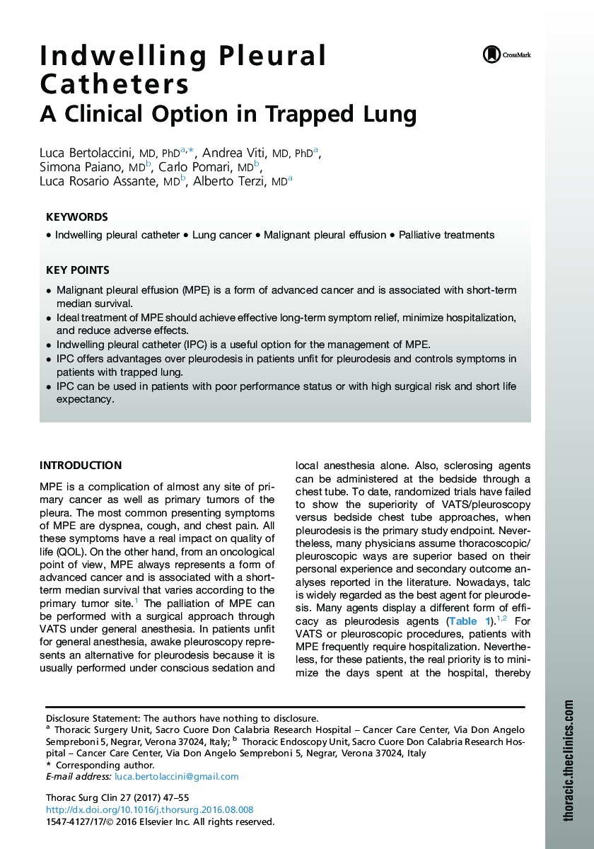 Indwelling Pleural Catheters