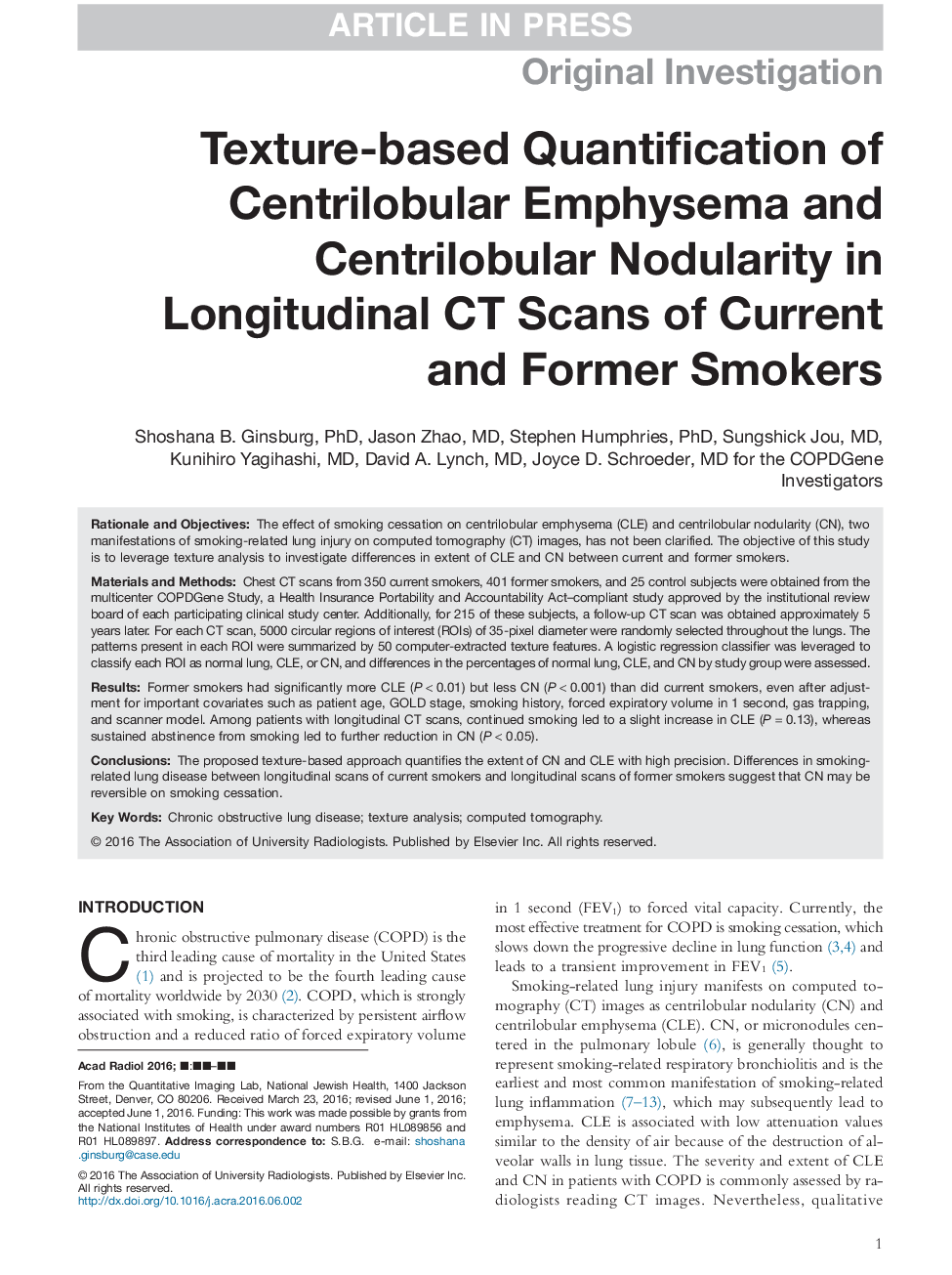 Texture-based Quantification of Centrilobular Emphysema and Centrilobular Nodularity in Longitudinal CT Scans of Current and Former Smokers