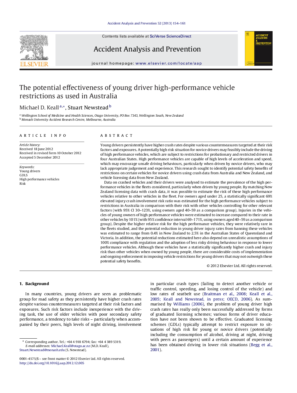 The potential effectiveness of young driver high-performance vehicle restrictions as used in Australia