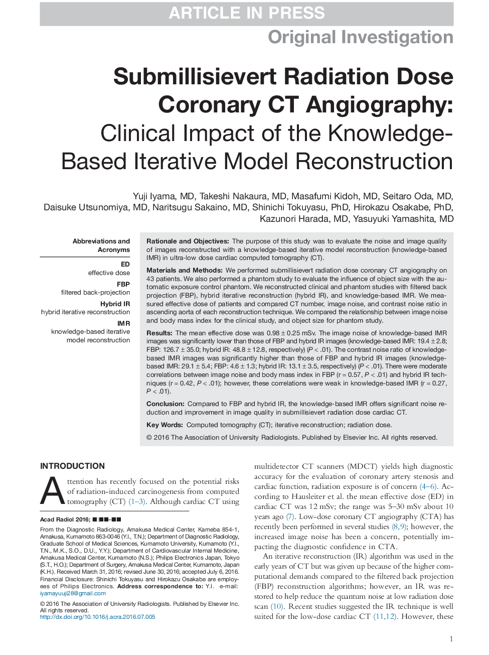 Submillisievert Radiation Dose Coronary CT Angiography