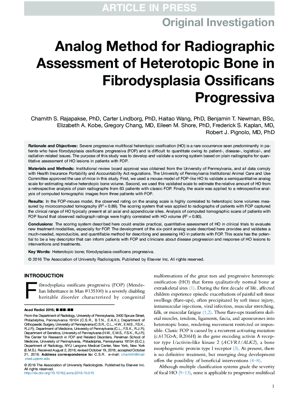 Analog Method for Radiographic Assessment of Heterotopic Bone in Fibrodysplasia Ossificans Progressiva