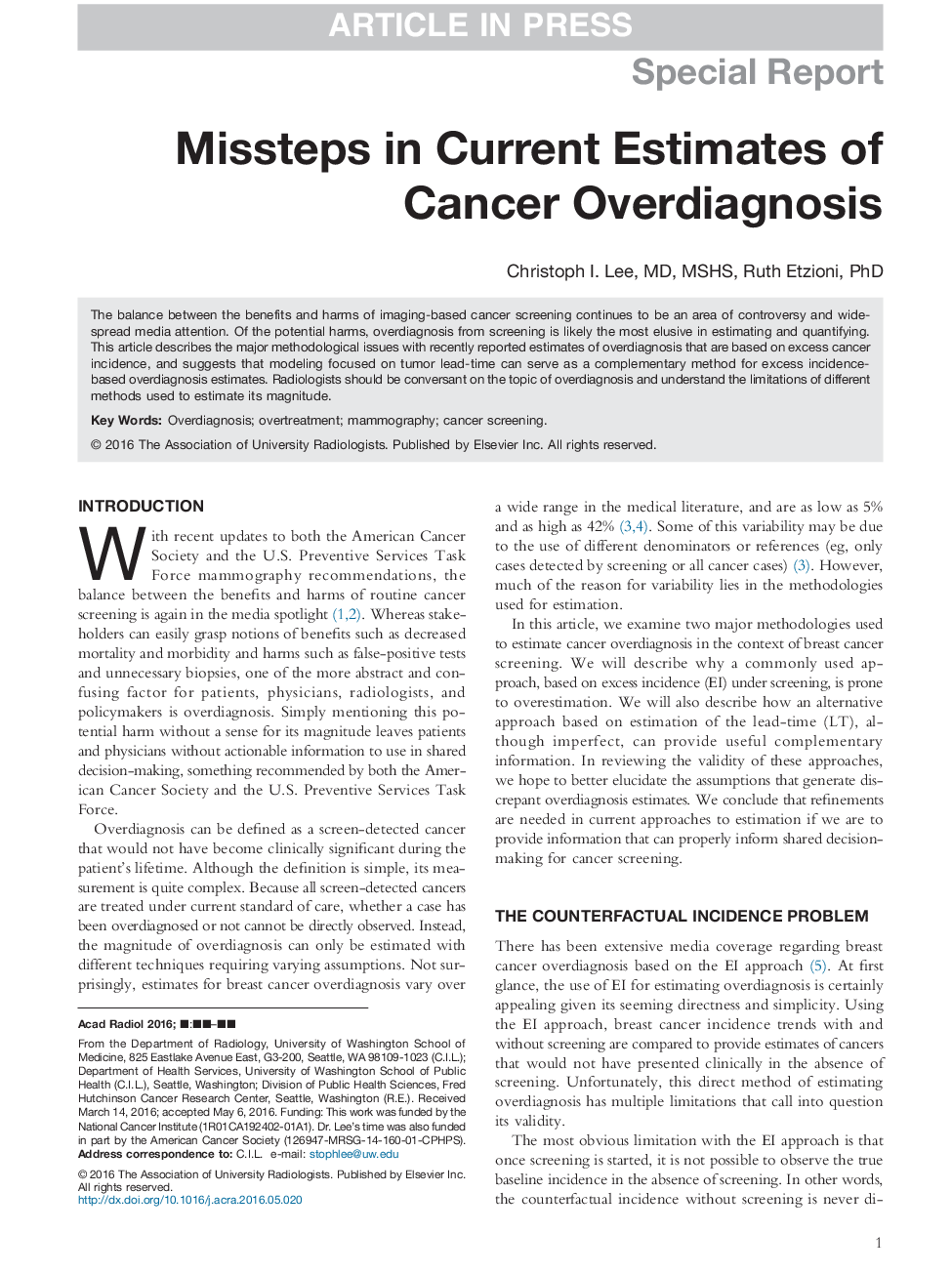 Missteps in Current Estimates of Cancer Overdiagnosis