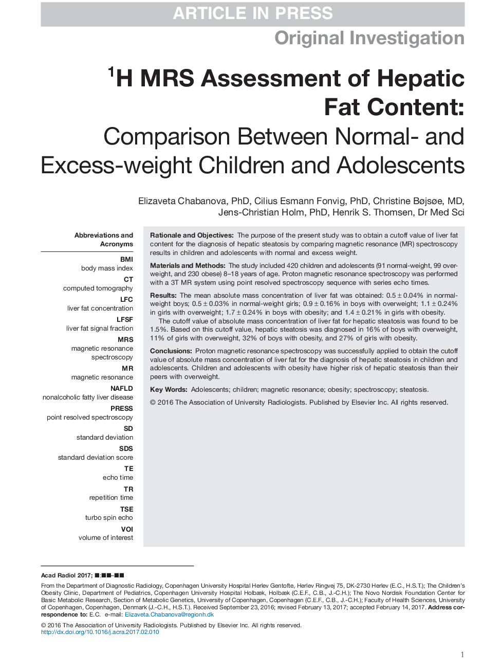 1H MRS Assessment of Hepatic Fat Content