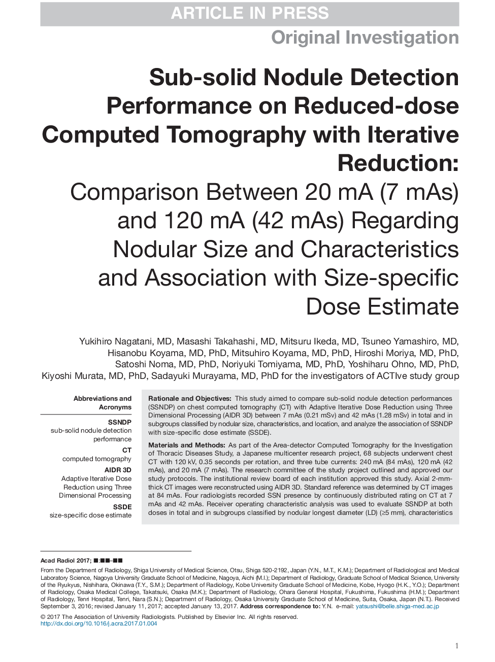 Sub-solid Nodule Detection Performance on Reduced-dose Computed Tomography with Iterative Reduction