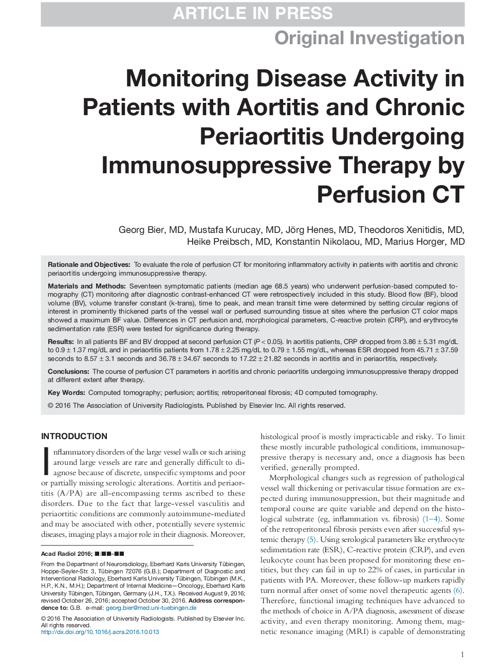 Monitoring Disease Activity in Patients with Aortitis and Chronic Periaortitis Undergoing Immunosuppressive Therapy by Perfusion CT