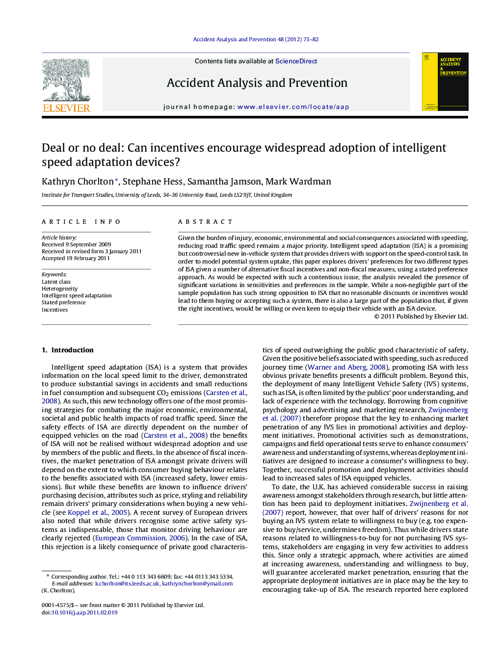 Deal or no deal: Can incentives encourage widespread adoption of intelligent speed adaptation devices?