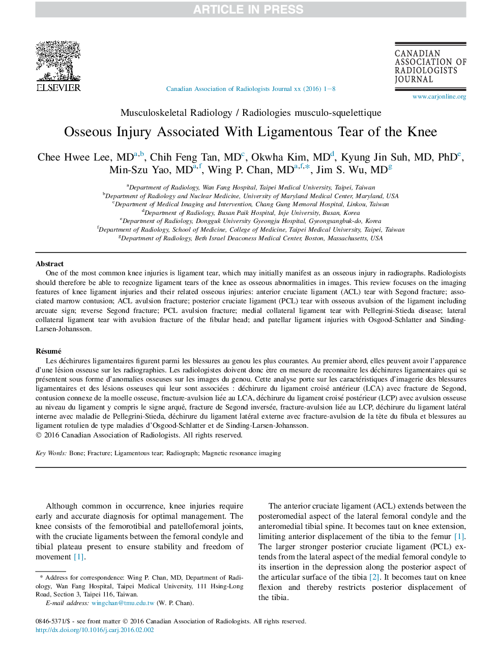 Osseous Injury Associated With Ligamentous Tear of the Knee