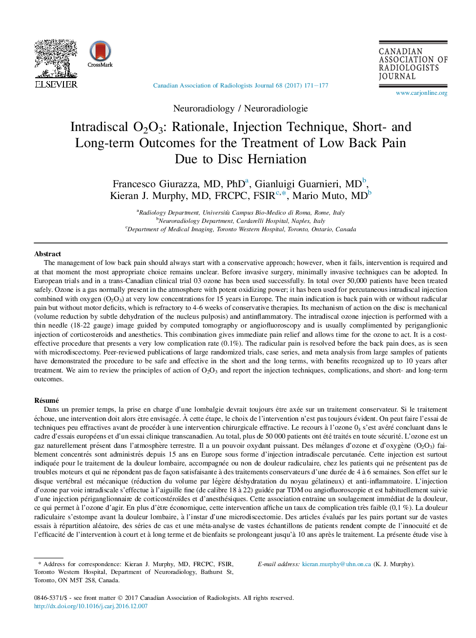 Intradiscal O2O3: Rationale, Injection Technique, Short- and Long-term Outcomes for the Treatment of Low Back Pain Due to Disc Herniation