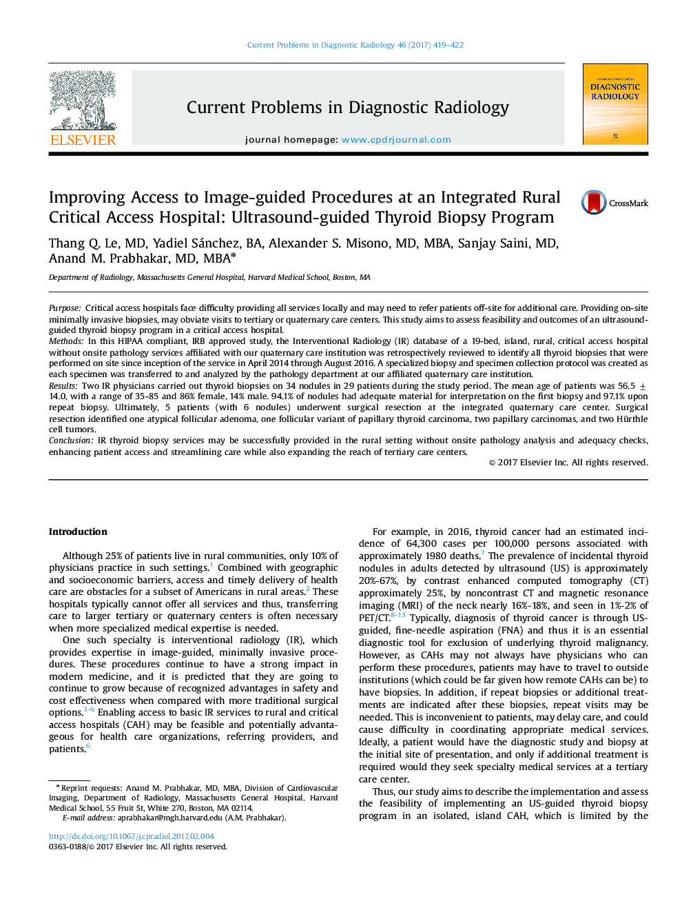 Improving Access to Image-guided Procedures at an Integrated Rural Critical Access Hospital: Ultrasound-guided Thyroid Biopsy Program