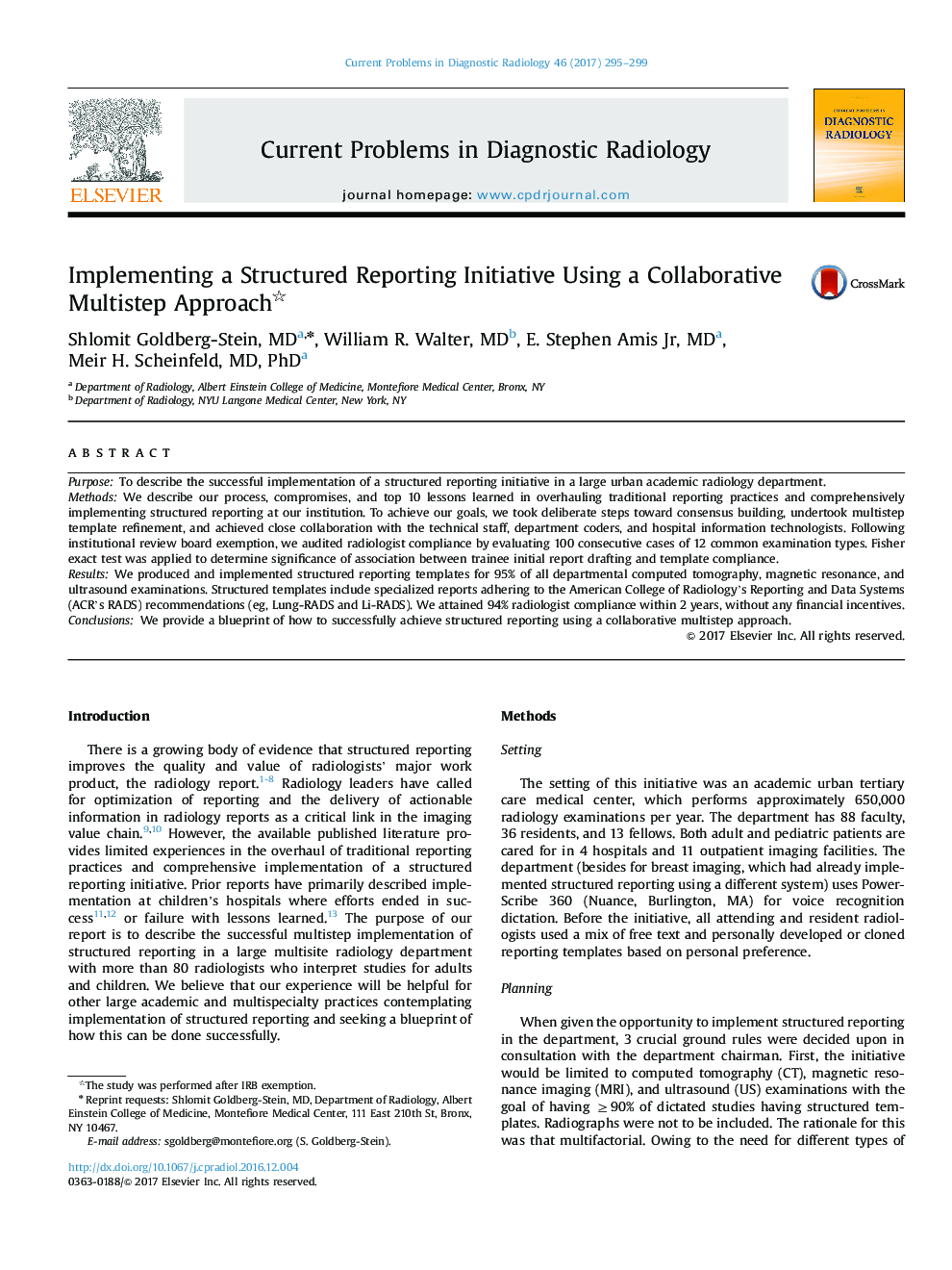 Implementing a Structured Reporting Initiative Using a Collaborative Multistep Approach