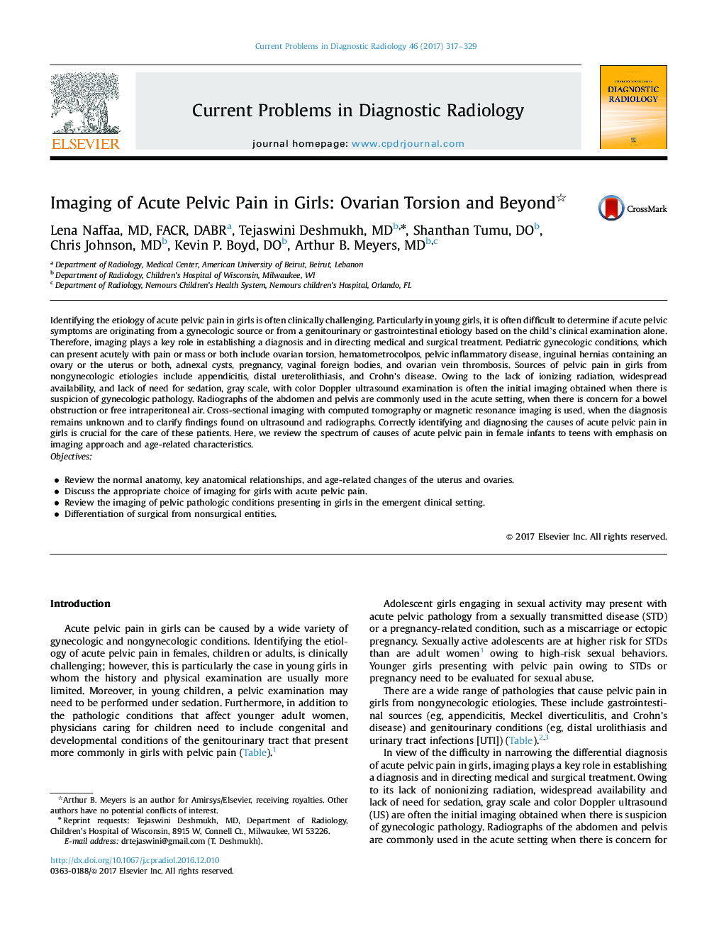 Imaging of Acute Pelvic Pain in Girls: Ovarian Torsion and Beyond