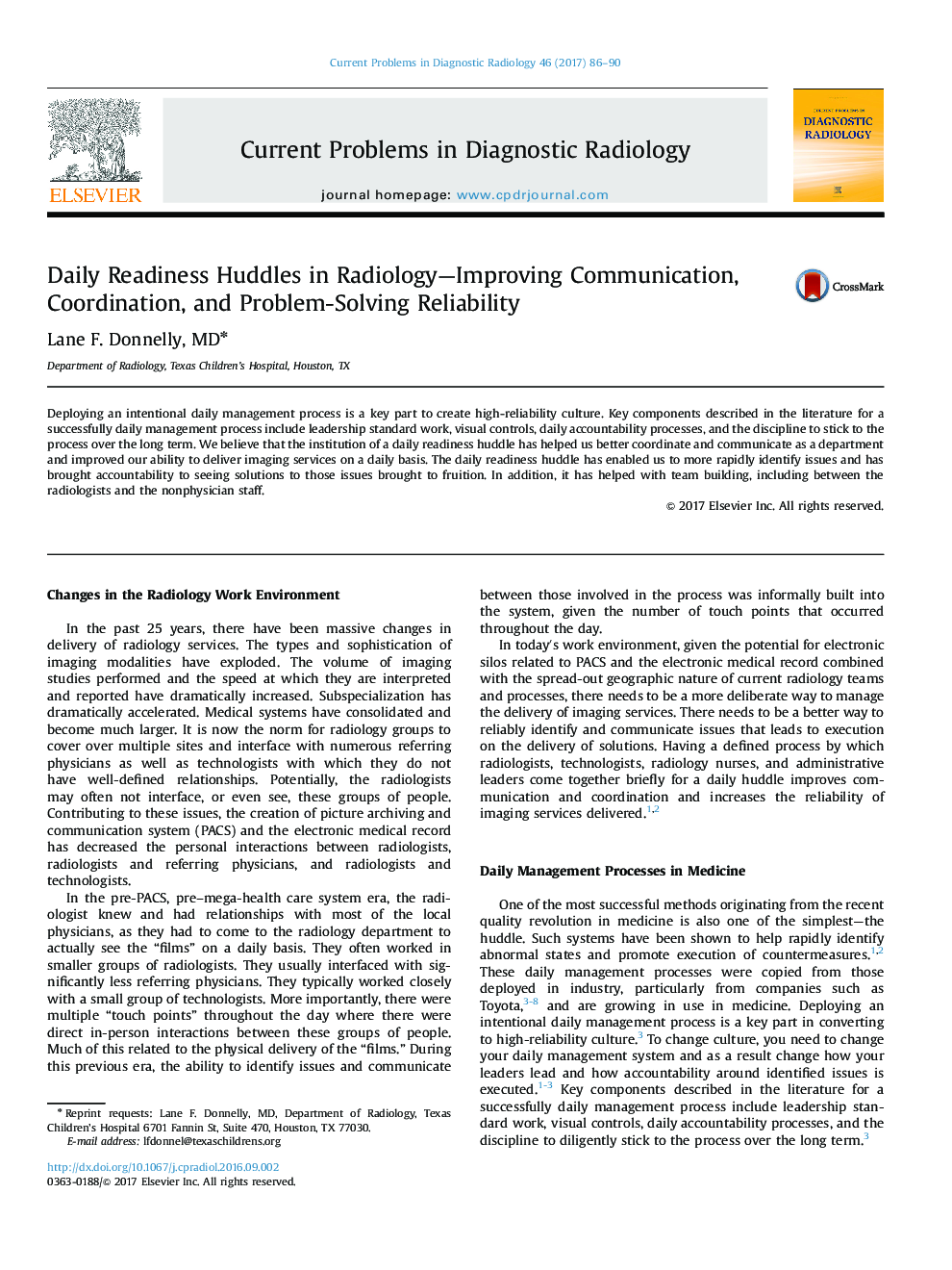 Daily Readiness Huddles in Radiology-Improving Communication, Coordination, and Problem-Solving Reliability