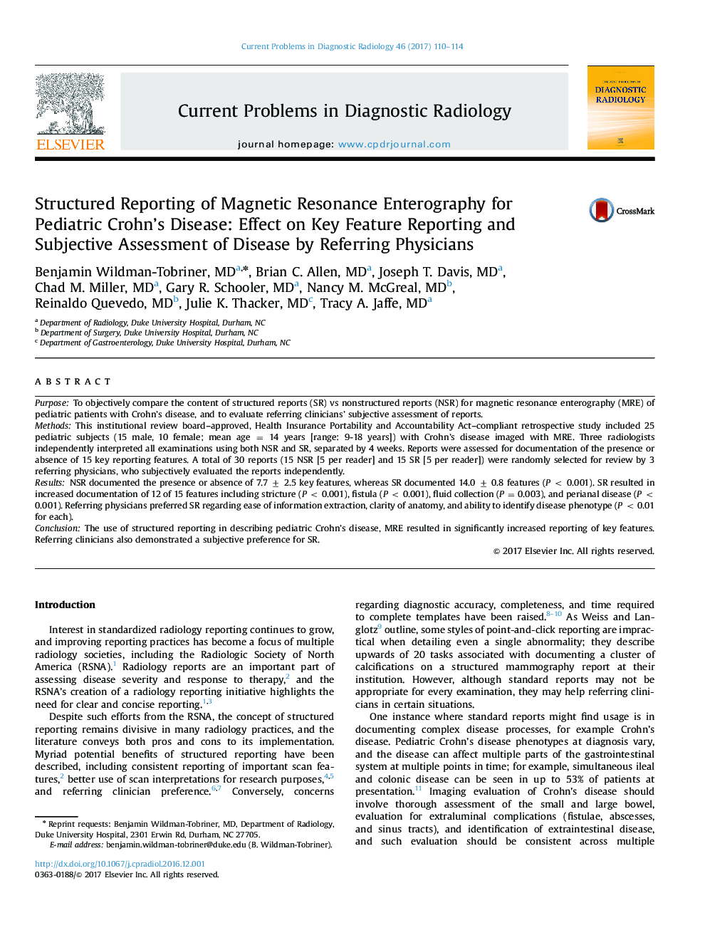 Structured Reporting of Magnetic Resonance Enterography for Pediatric Crohn's Disease: Effect on Key Feature Reporting and Subjective Assessment of Disease by Referring Physicians