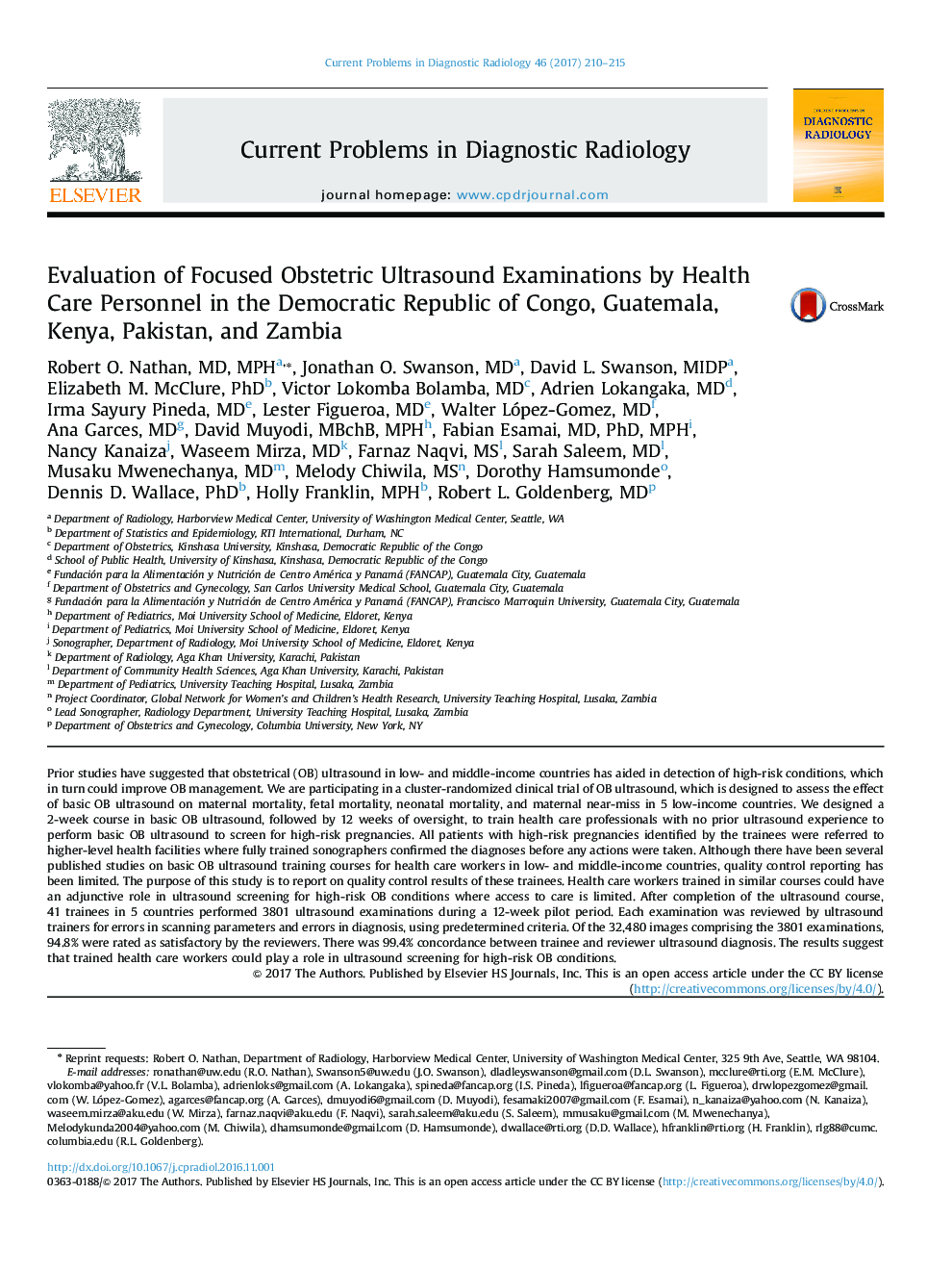 Evaluation of Focused Obstetric Ultrasound Examinations by Health Care Personnel in the Democratic Republic of Congo, Guatemala, Kenya, Pakistan, and Zambia