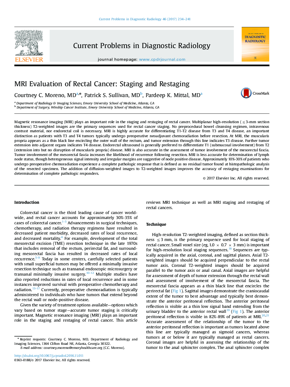 MRI Evaluation of Rectal Cancer: Staging and Restaging