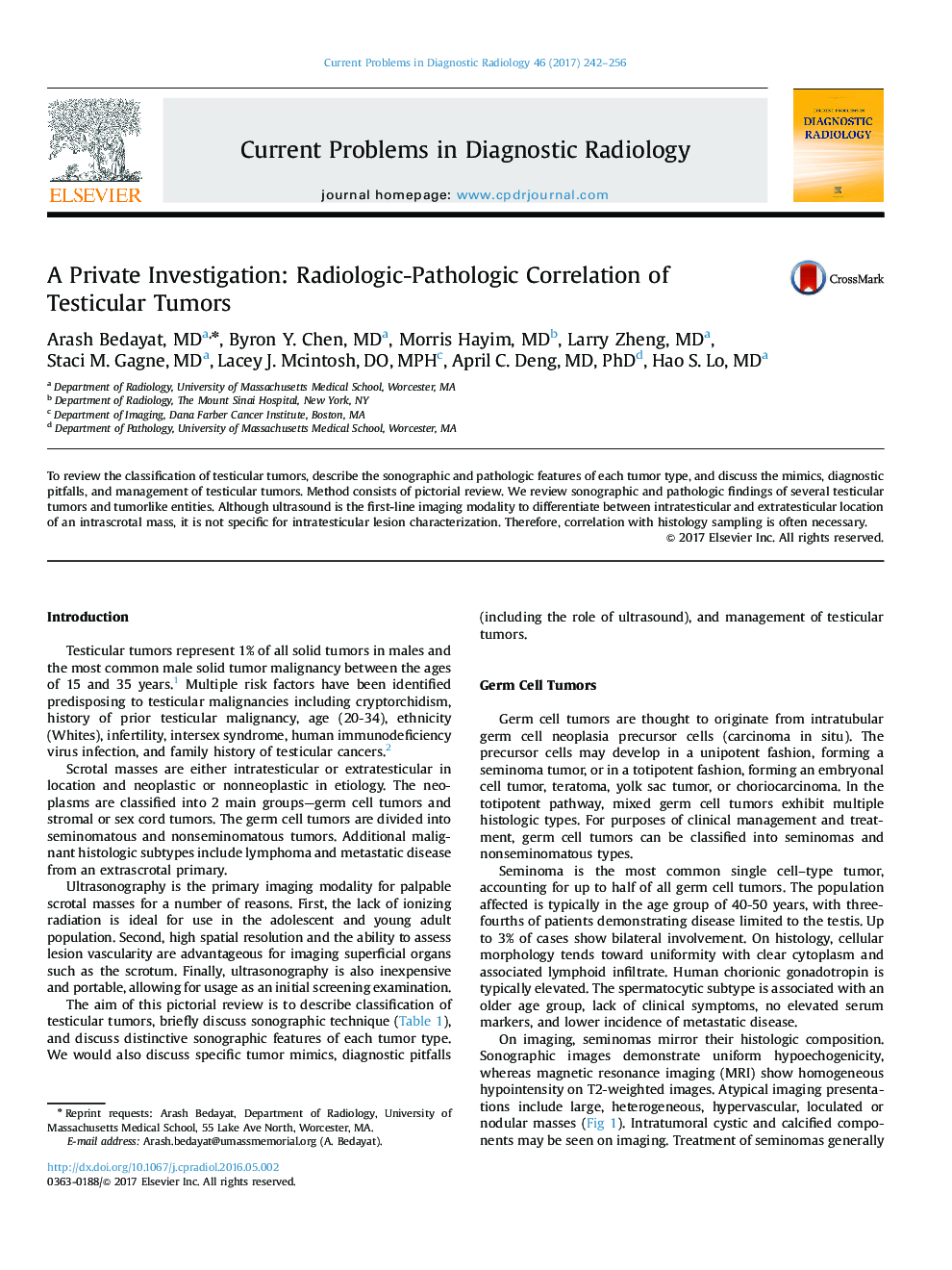 A Private Investigation: Radiologic-Pathologic Correlation of Testicular Tumors