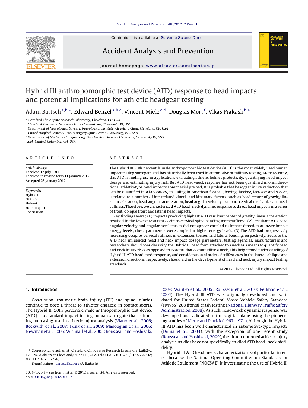 Hybrid III anthropomorphic test device (ATD) response to head impacts and potential implications for athletic headgear testing