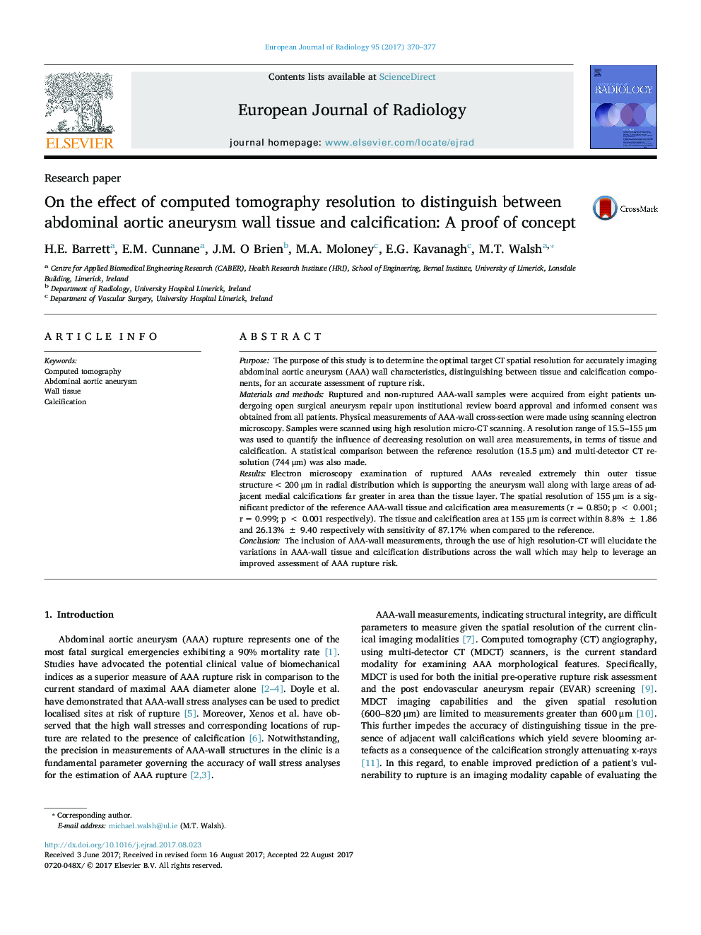 Research paperOn the effect of computed tomography resolution to distinguish between abdominal aortic aneurysm wall tissue and calcification: A proof of concept