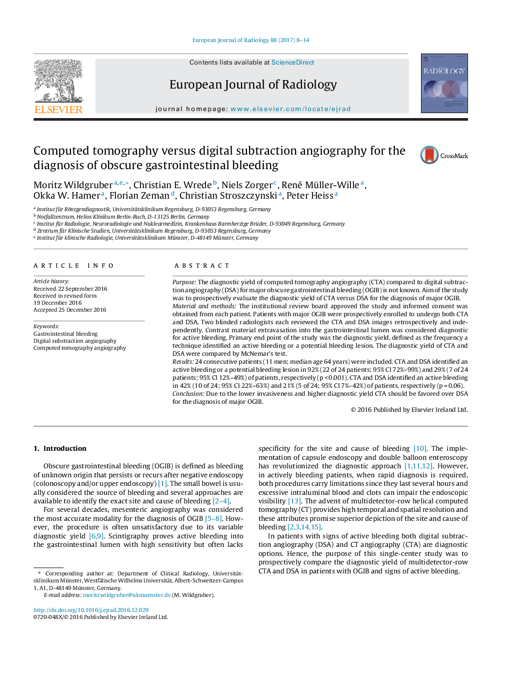 Computed tomography versus digital subtraction angiography for the diagnosis of obscure gastrointestinal bleeding