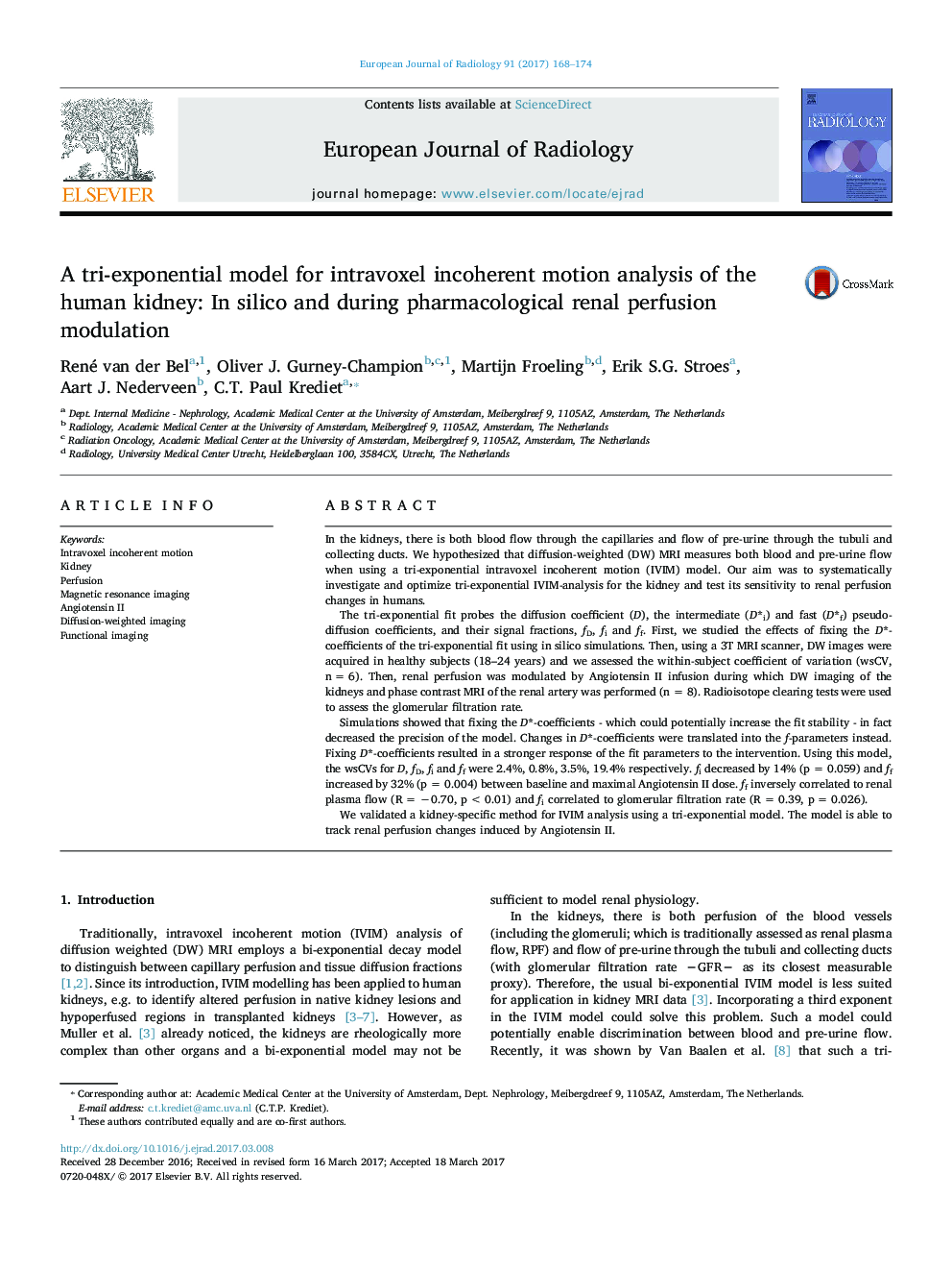 A tri-exponential model for intravoxel incoherent motion analysis of the human kidney: In silico and during pharmacological renal perfusion modulation