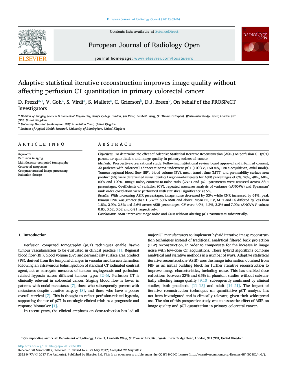 Adaptive statistical iterative reconstruction improves image quality without affecting perfusion CT quantitation in primary colorectal cancer