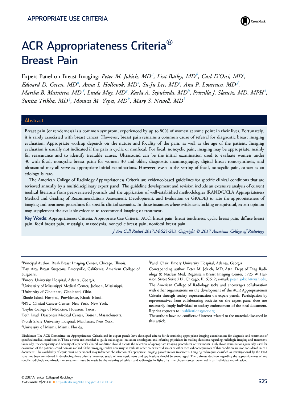 ACR Appropriateness Criteria® BreastÂ Pain