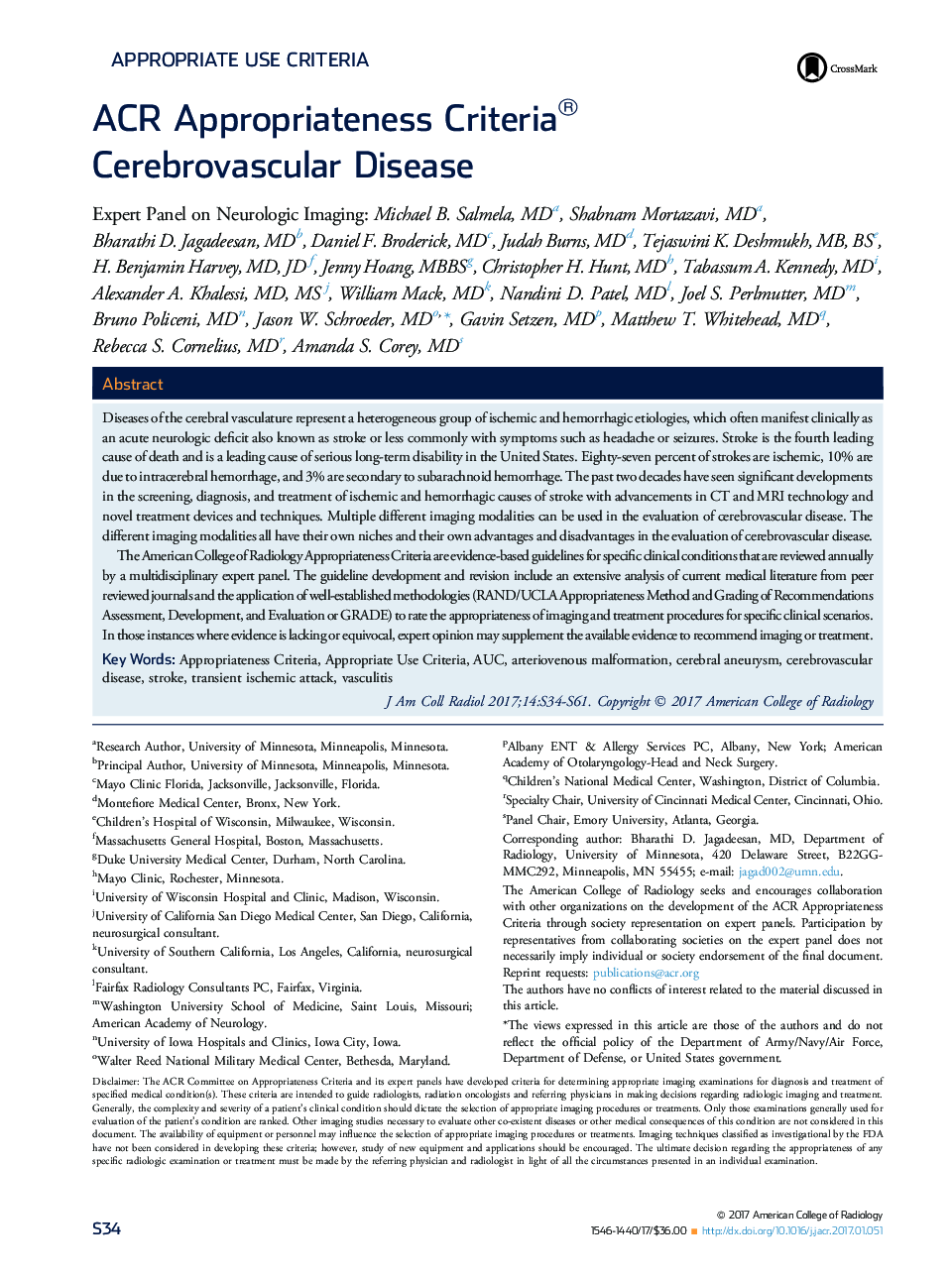 ACR Appropriateness Criteria® CerebrovascularÂ Disease