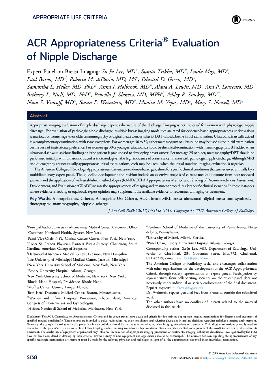 ACR Appropriateness Criteria® Evaluation of Nipple Discharge