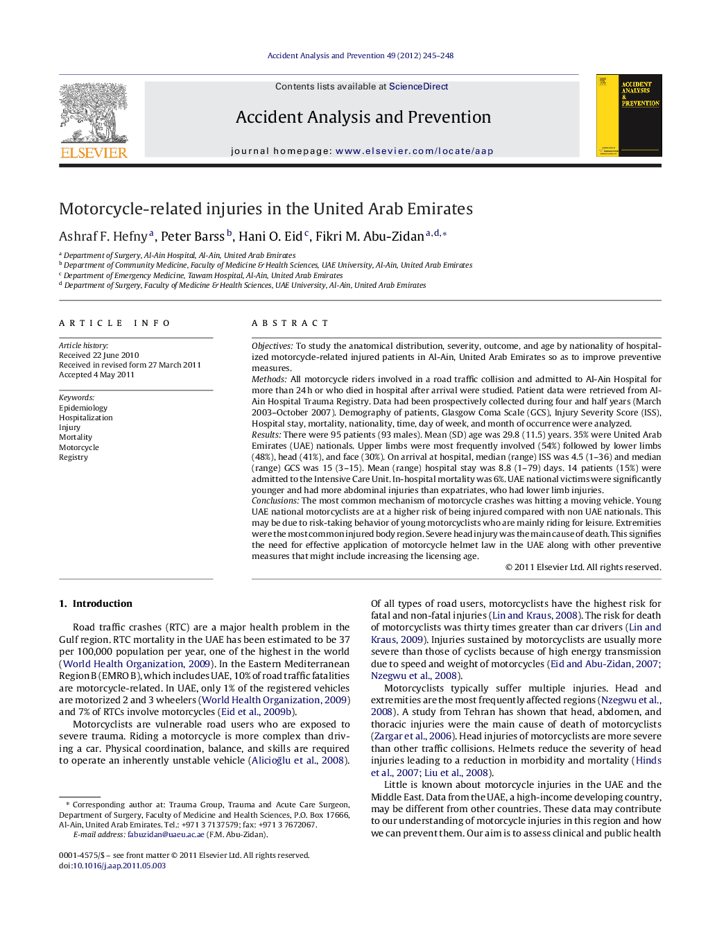 Motorcycle-related injuries in the United Arab Emirates