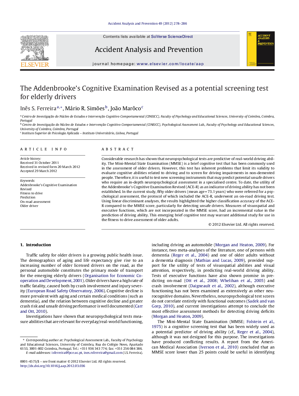 The Addenbrooke's Cognitive Examination Revised as a potential screening test for elderly drivers